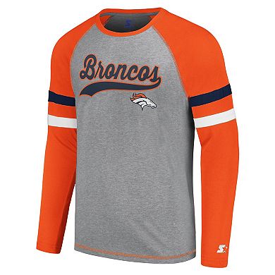 Men's Starter Gray/Orange Denver Broncos Kickoff Raglan Long Sleeve T-Shirt