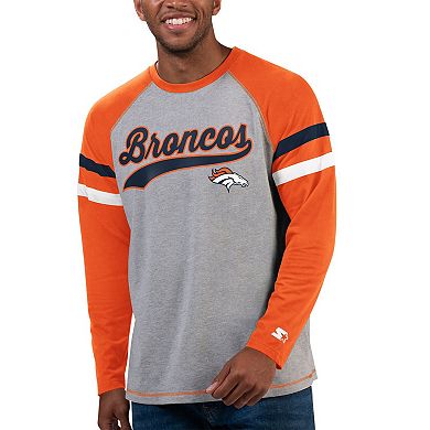 Men's Starter Gray/Orange Denver Broncos Kickoff Raglan Long Sleeve T-Shirt