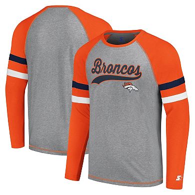 Men's Starter Gray/Orange Denver Broncos Kickoff Raglan Long Sleeve T-Shirt