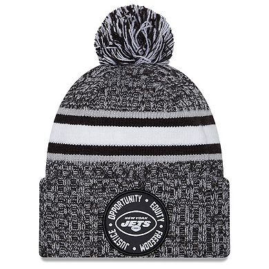 Men's New Era Heather Black New York Jets 2023 Inspire Change Cuffed Knit Hat With Pom