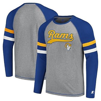 Men's Starter Gray/Royal Los Angeles Rams Kickoff Raglan Long Sleeve T-Shirt