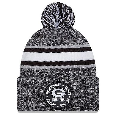 Men's New Era Heather Black Green Bay Packers 2023 Inspire Change Cuffed Knit Hat With Pom