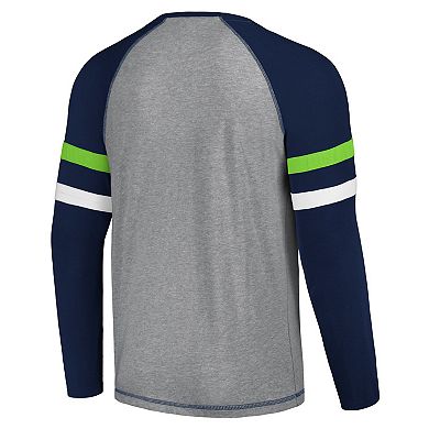 Men's Starter Gray/Navy Seattle Seahawks Kickoff Raglan Long Sleeve T-Shirt