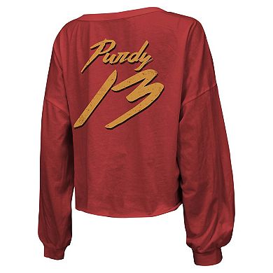 Women's Majestic Threads Brock Purdy Scarlet San Francisco 49ers Name & Number Script Off-Shoulder Cropped Long Sleeve T-Shirt