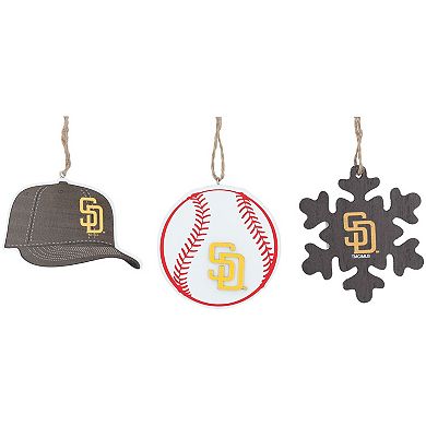The Memory Company San Diego Padres Three-Pack Cap, Baseball & Snowflake Ornament Set