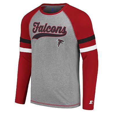 Men's Starter Gray/Red Atlanta Falcons Kickoff Raglan Long Sleeve T-Shirt