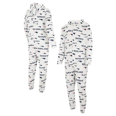 Men's Concepts Sport White New England Patriots Allover Print Docket Union Full-Zip Hooded Pajama Suit