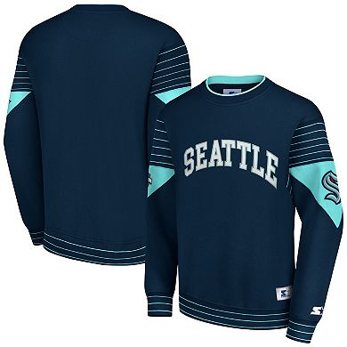 Men's Starter Deep Sea Blue Seattle Kraken Faceoff Pullover Sweatshirt