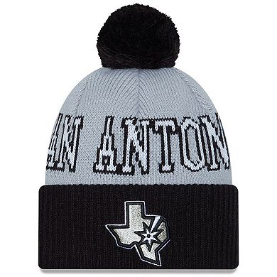 Men's New Era Black/Gray San Antonio Spurs Tip-Off Two-Tone Cuffed Knit Hat with Pom