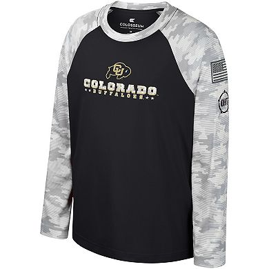 Youth Colosseum Black/Camo Colorado Buffaloes OHT Military Appreciation Dark Star Raglan Long Sleeve T-Shirt