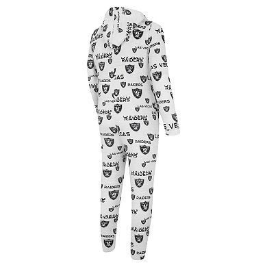 Men's Concepts Sport White Las Vegas Raiders Allover Print Docket Union Full-Zip Hooded Pajama Suit