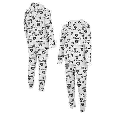 Men's Concepts Sport White Las Vegas Raiders Allover Print Docket Union Full-Zip Hooded Pajama Suit