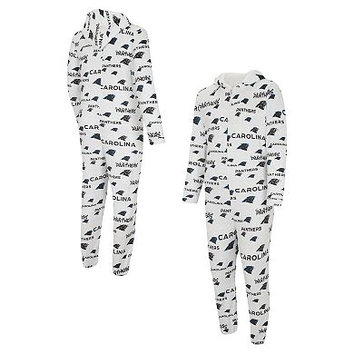 Men's Concepts Sport White Carolina Panthers Allover Print Docket Union Full-Zip Hooded Pajama Suit