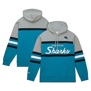 Men's Mitchell & Ness Teal/Gray San Jose Sharks Head Coach Pullover Hoodie