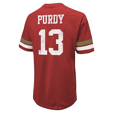 Men's Majestic Threads Brock Purdy Scarlet San Francisco 49ers Name & Number Oversize Fit T-Shirt