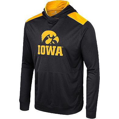 Men's Colosseum Black Iowa Hawkeyes Warm Up Long Sleeve Hoodie T-Shirt