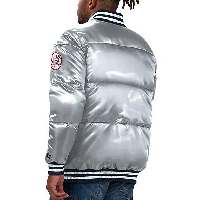 Men's Starter Silver New York Yankees Bronx Satin Full-Snap Varsity Bomber Jacket