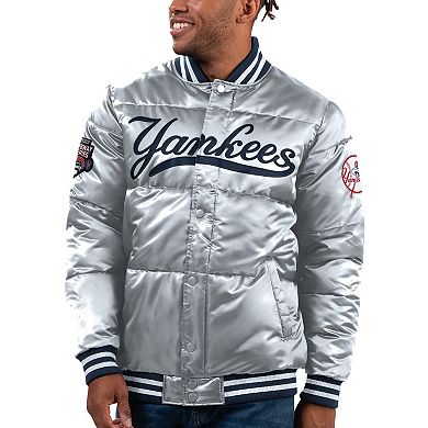 Men's Starter Silver New York Yankees Bronx Satin Full-Snap Varsity Bomber Jacket