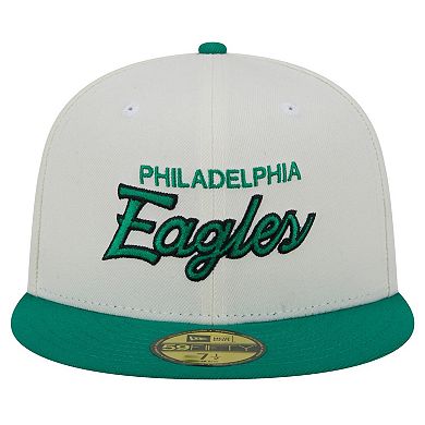 Men's New Era Cream/Kelly Green Philadelphia Eagles Historic Script 59FIFTY Fitted Hat