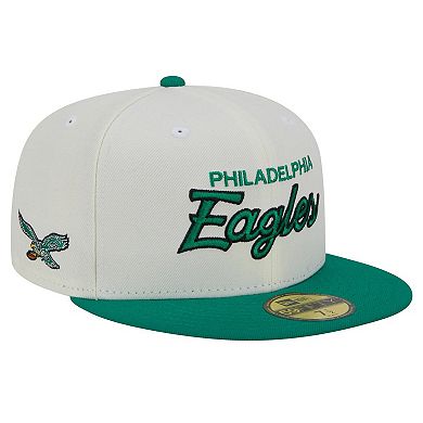 Men's New Era Cream/Kelly Green Philadelphia Eagles Historic Script 59FIFTY Fitted Hat