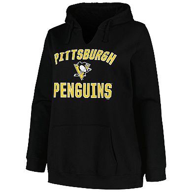 Women's Profile Black Pittsburgh Penguins Plus Size Arch Over Logo Pullover Hoodie