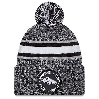 Men's New Era Heather Black Denver Broncos 2023 Inspire Change Cuffed Knit Hat With Pom