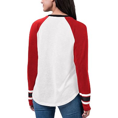 Women's G-III 4Her by Carl Banks White/Red Atlanta Falcons Top Team Raglan V-Neck Long Sleeve T-Shirt