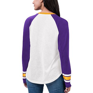 Women's G-III 4Her by Carl Banks White/Purple Minnesota Vikings Top Team Raglan V-Neck Long Sleeve T-Shirt