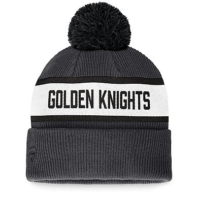Men's Fanatics Branded Charcoal Vegas Golden Knights Fundamental Wordmark Cuffed Knit Hat with Pom