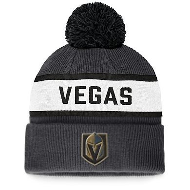 Men's Fanatics Branded Charcoal Vegas Golden Knights Fundamental Wordmark Cuffed Knit Hat with Pom