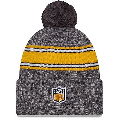 Men's New Era  Gray Pittsburgh Steelers 2023 Sideline Sport Cuffed Pom Knit Hat