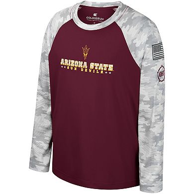 Youth Colosseum Maroon/Camo Arizona State Sun Devils OHT Military Appreciation Dark Star Raglan Long Sleeve T-Shirt