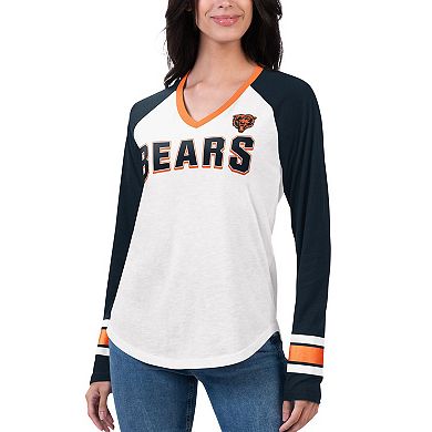 Women's G-III 4Her by Carl Banks White/Navy Chicago Bears Top Team Raglan V-Neck Long Sleeve T-Shirt