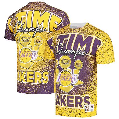 Men's Mitchell & Ness Gold Los Angeles Lakers Hardwood Classics 3X NBA Champions Champ City T-Shirt