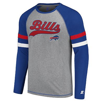 Men's Starter Gray/Royal Buffalo Bills Kickoff Raglan Long Sleeve T-Shirt