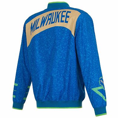 Men's JH Design Blue Milwaukee Bucks 2023/24 City Edition Nylon Full-Zip Bomber Jacket