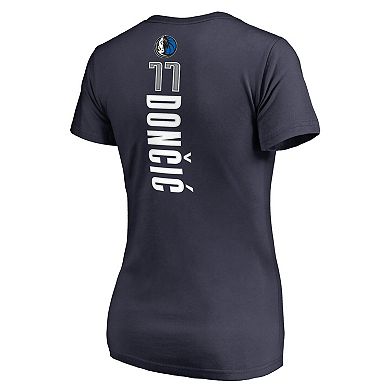 Women's Fanatics Branded Luka Doncic Navy Dallas Mavericks Backer V-Neck T-Shirt