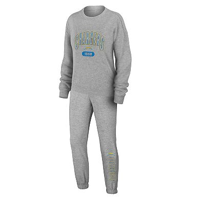 Women's WEAR by Erin Andrews Heather Gray Los Angeles Chargers Knit Long Sleeve Tri-Blend T-Shirt & Pants Sleep Set