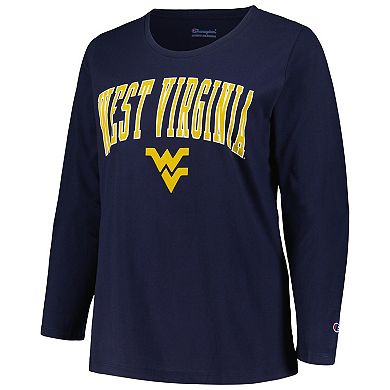 Women's Profile Navy West Virginia Mountaineers Plus Size Arch Over Logo Scoop Neck Long Sleeve T-Shirt