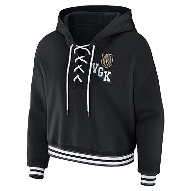 Women's WEAR by Erin Andrews Black Vegas Golden Knights Lace-Up Pullover Hoodie