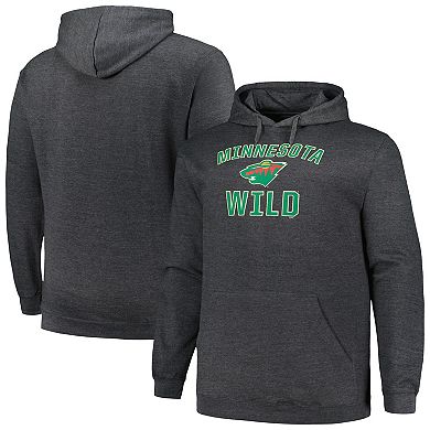 Men's Profile Heather Charcoal Minnesota Wild Big & Tall Arch Over Logo Pullover Hoodie