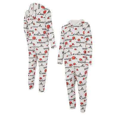 Men's Concepts Sport White Cleveland Browns Allover Print Docket Union Full-Zip Hooded Pajama Suit