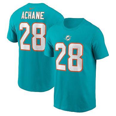 Men's Nike De’Von Achane Aqua Miami Dolphins Player Name & Number T-Shirt
