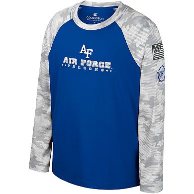 Youth Colosseum Royal/Camo Air Force Falcons OHT Military Appreciation Dark Star Raglan Long Sleeve T-Shirt