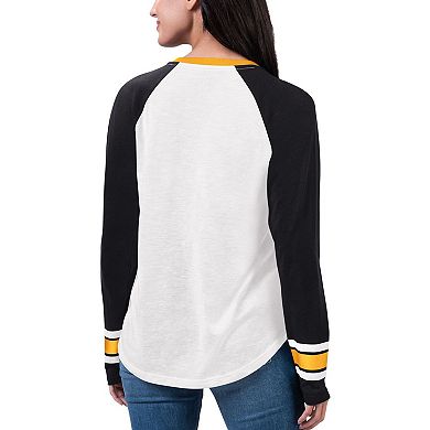 Women's G-III 4Her by Carl Banks White/Black Pittsburgh Steelers Top Team Raglan V-Neck Long Sleeve T-Shirt