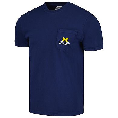 Men's Image One Navy Michigan Wolverines Painted Sky Comfort Colors Pocket T-Shirt