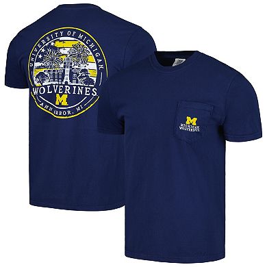 Men's Image One Navy Michigan Wolverines Painted Sky Comfort Colors Pocket T-Shirt