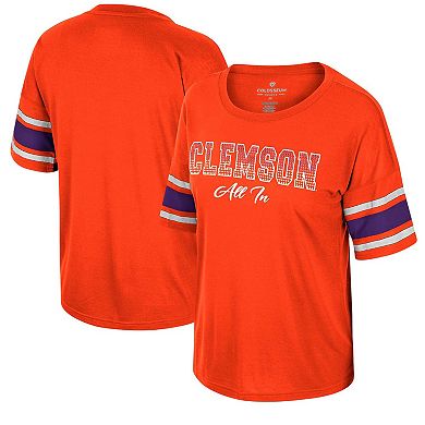 Women's Colosseum Orange Clemson Tigers I'm Gliding Here Rhinestone T-Shirt