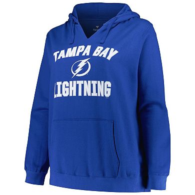 Women's Profile Blue Tampa Bay Lightning Plus Size Arch Over Logo Pullover Hoodie