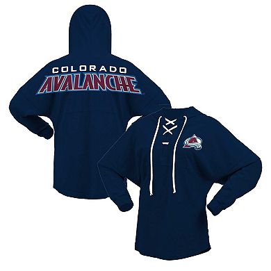 Women's Fanatics Branded Navy Colorado Avalanche Jersey Lace-Up V-Neck Long Sleeve Hoodie T-Shirt